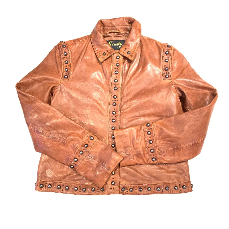 Scully Ladies Mahogany Brown Studded Leather Jacket