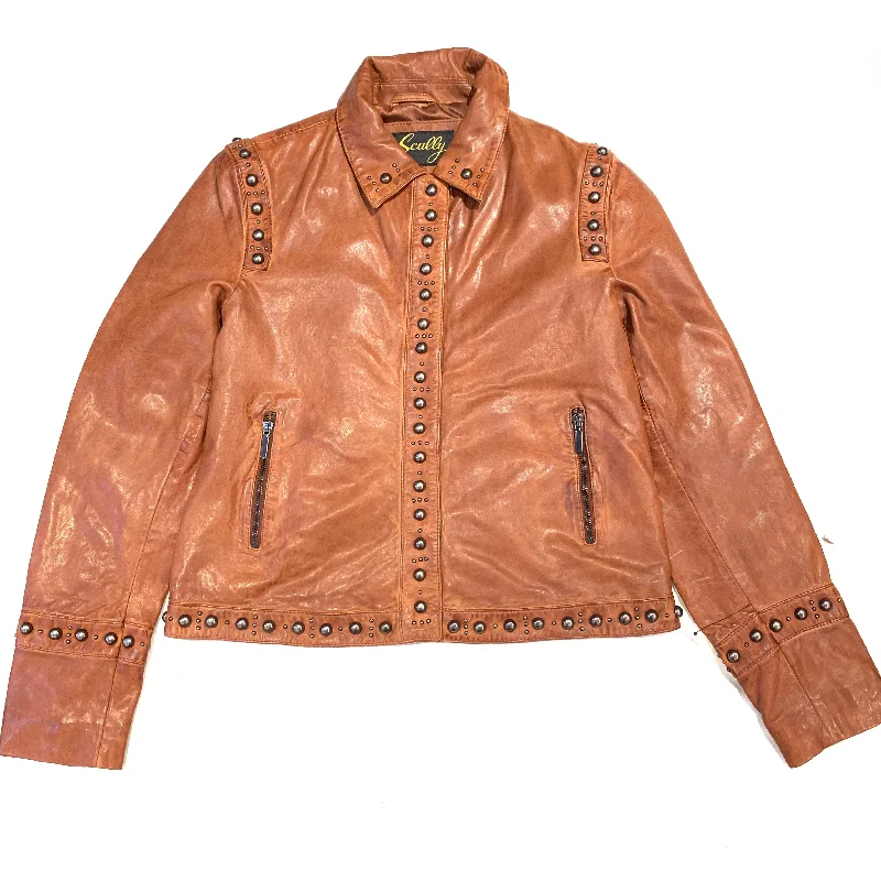 Scully Ladies Mahogany Brown Studded Leather Jacket