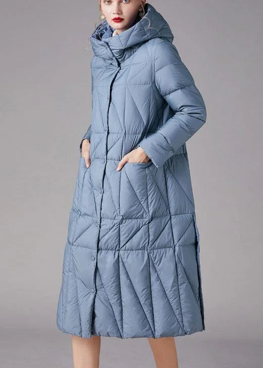 Simple Blue Button Pockets slim fit Winter Duck Down Down Coats