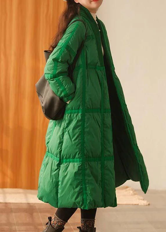 Stylish Green V Neck Knit Patchwork Duck Down Down Coats Winter