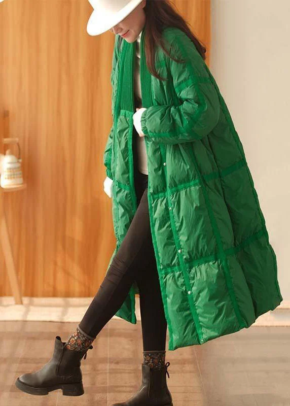 Stylish Green V Neck Knit Patchwork Duck Down Down Coats Winter