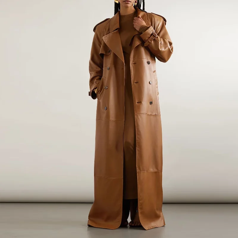 Stylish Trench Coat Leather Long Coat For Women