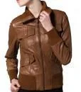 Super Cognac Women Bomber Leather Jackets