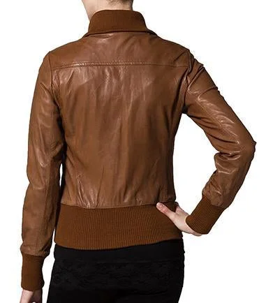 Super Cognac Women Bomber Leather Jackets