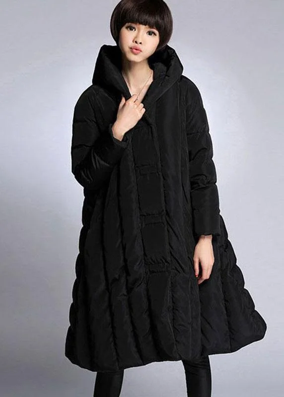 Trendy Black hooded Pockets Winter Duck Down down coat