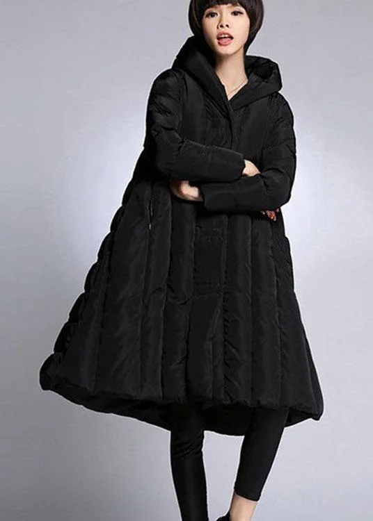 Trendy Black hooded Pockets Winter Duck Down down coat