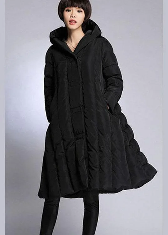 Trendy Black hooded Pockets Winter Duck Down down coat