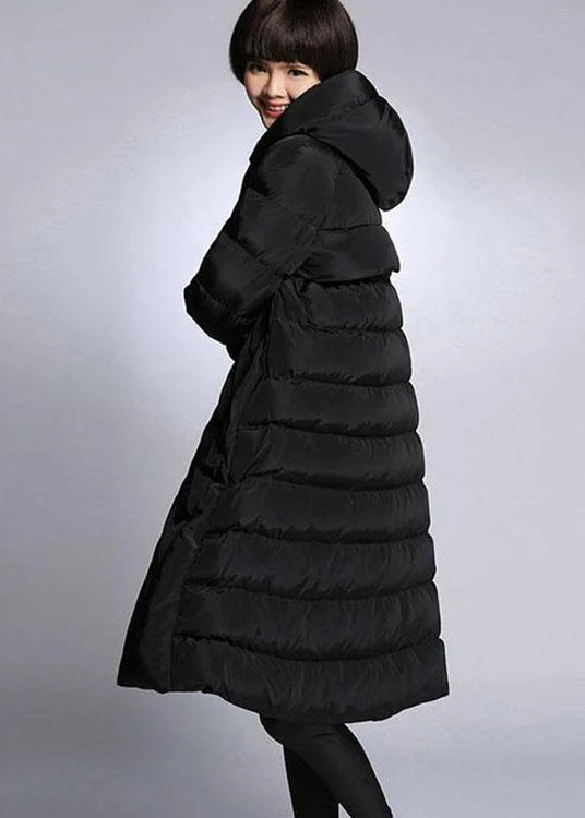 Trendy Black hooded Pockets Winter Duck Down down coat