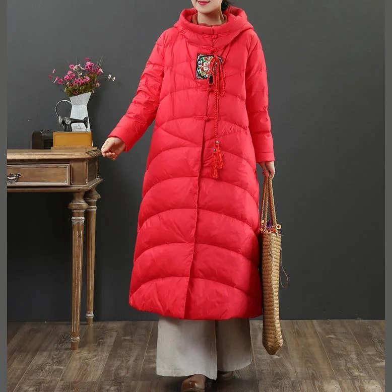 Warm red duck down coat plus size thick down jacket hooded winter outwear