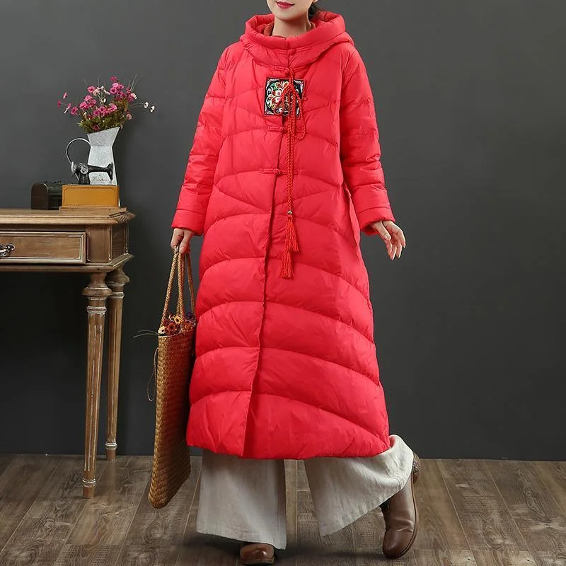 Warm red duck down coat plus size thick down jacket hooded winter outwear