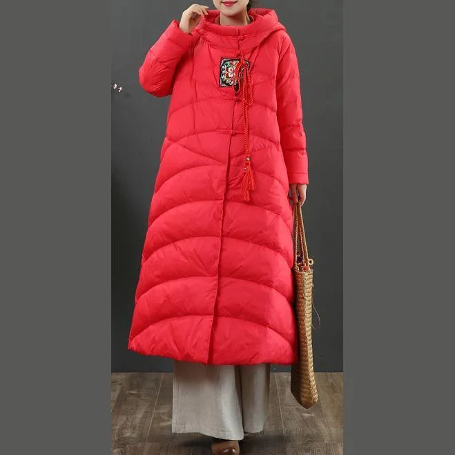 Warm red duck down coat plus size thick down jacket hooded winter outwear