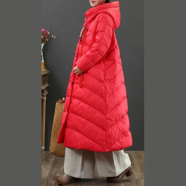 Warm red duck down coat plus size thick down jacket hooded winter outwear