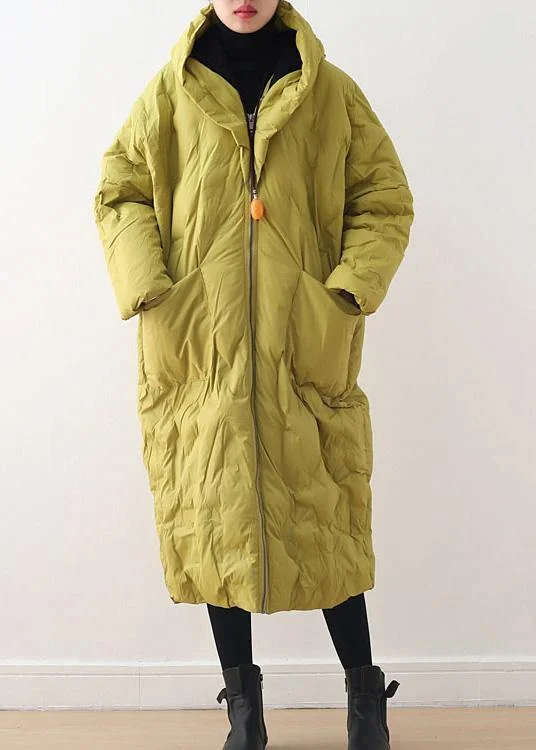 Warm Yellow Down Coat Original Design Literary Retro Overcoat