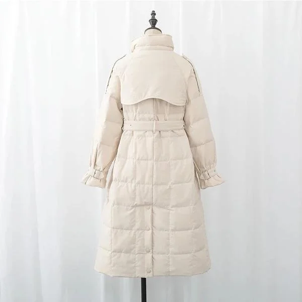 Winter Elegant New Lapel White Duck Down Jacket Women Over The Knee Fashion  Clothing