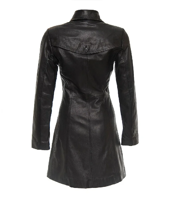 Women Black Long Leather Coat Sheep Jacket For Women