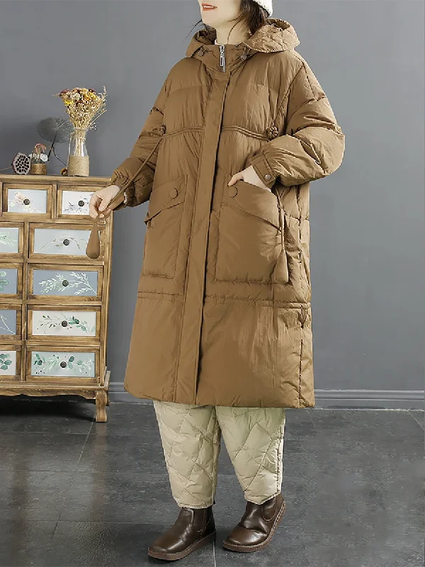 Women Casual Solid Long Hooded Down Coat