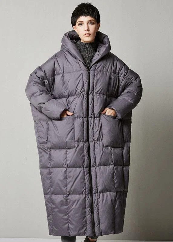 Women Grey Loose hooded long Winter Duck Down down coat