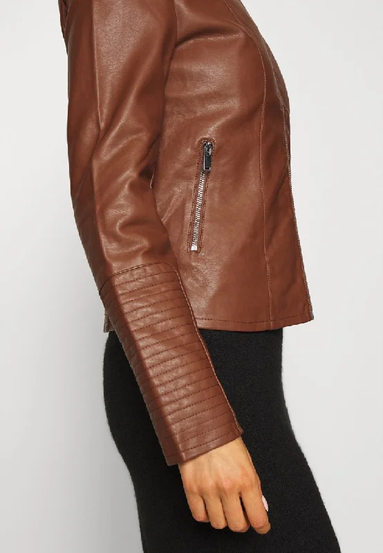 Women’s Chocolate Brown Leather Biker Jacket