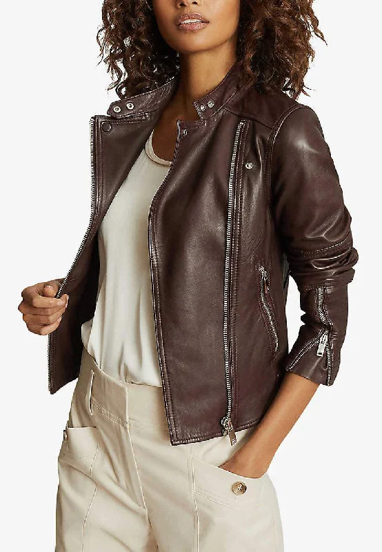 Women’s Chocolate Brown Leather Biker Jacket