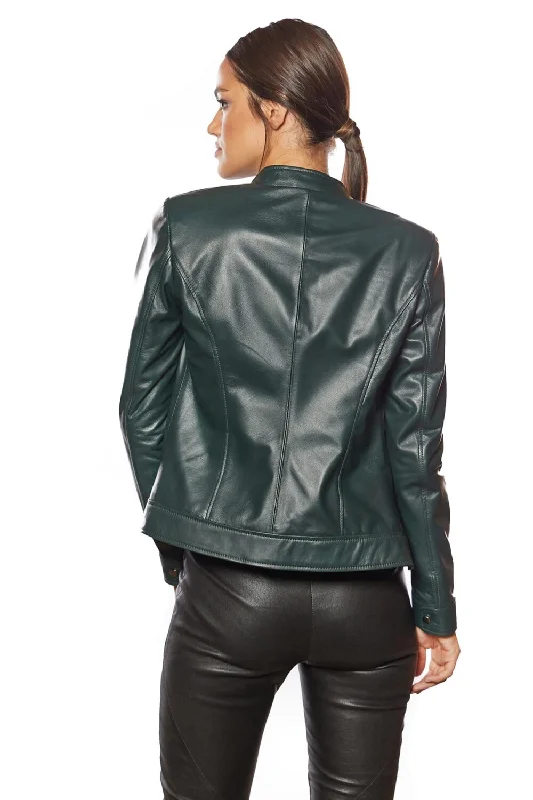 Women’s Green Leather Jacket Slim Fit