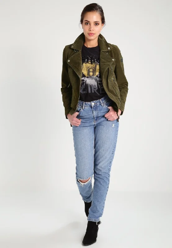 Women’s Green Suede Leather Biker Jacket