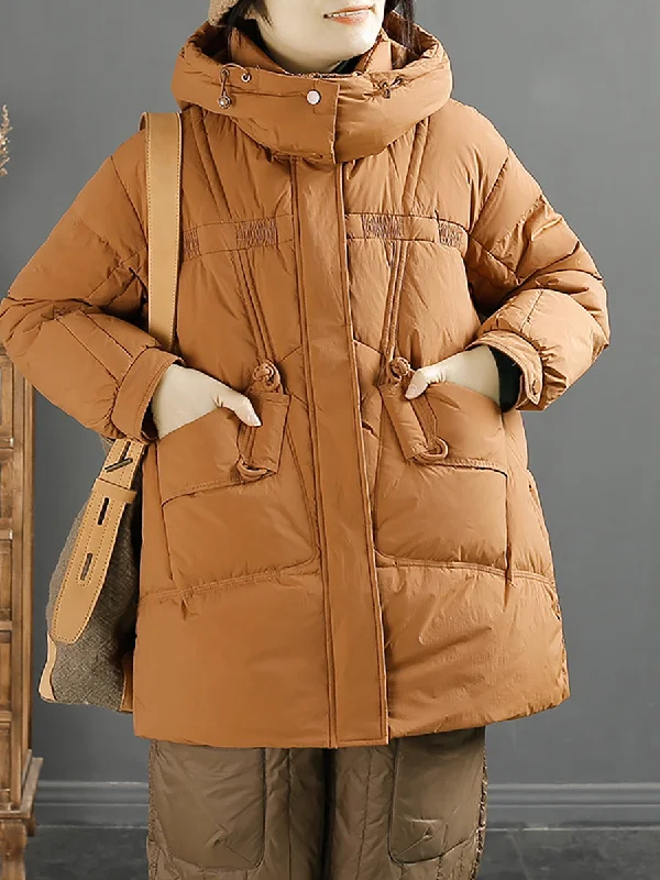 Women Winter Solid Warm Hooded Down Coat