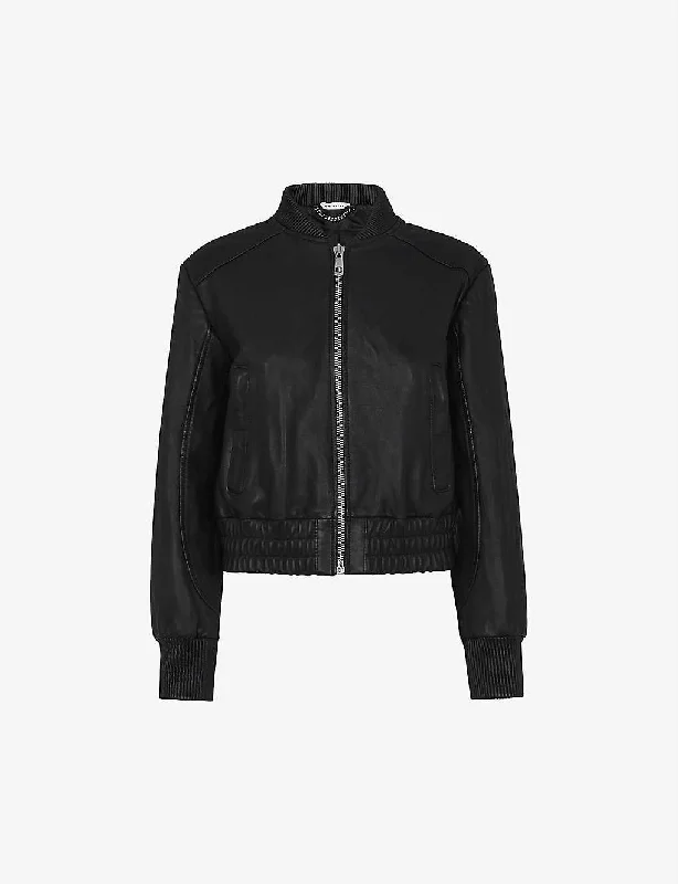 Women's Black Leather Bomber Jacket