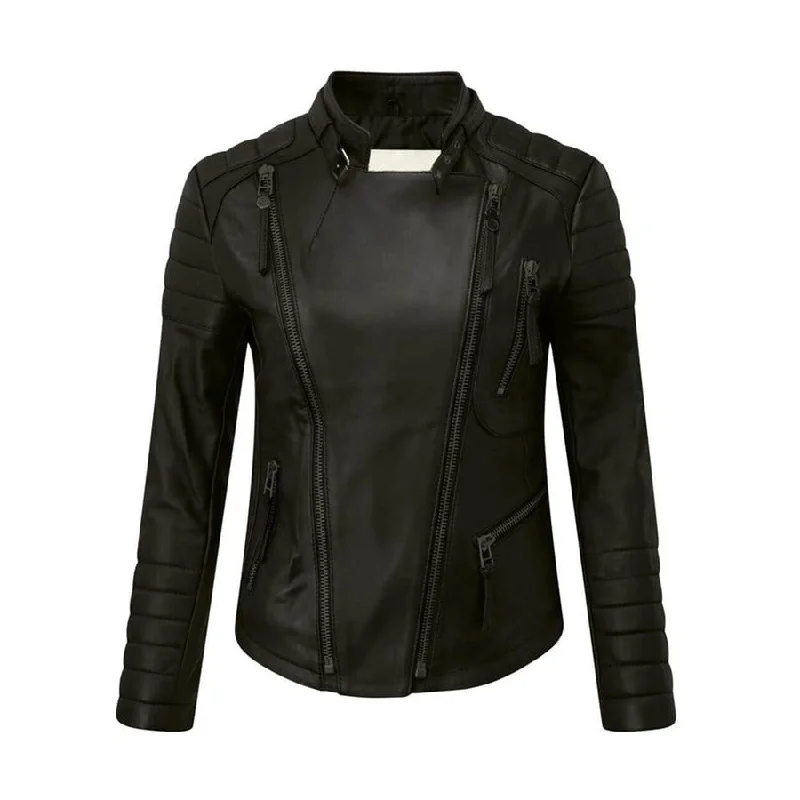 Women's Black Nappa Leather Biker Jacket