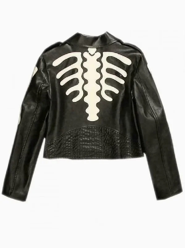 Women's Black Skeleton Leather Biker Jacket