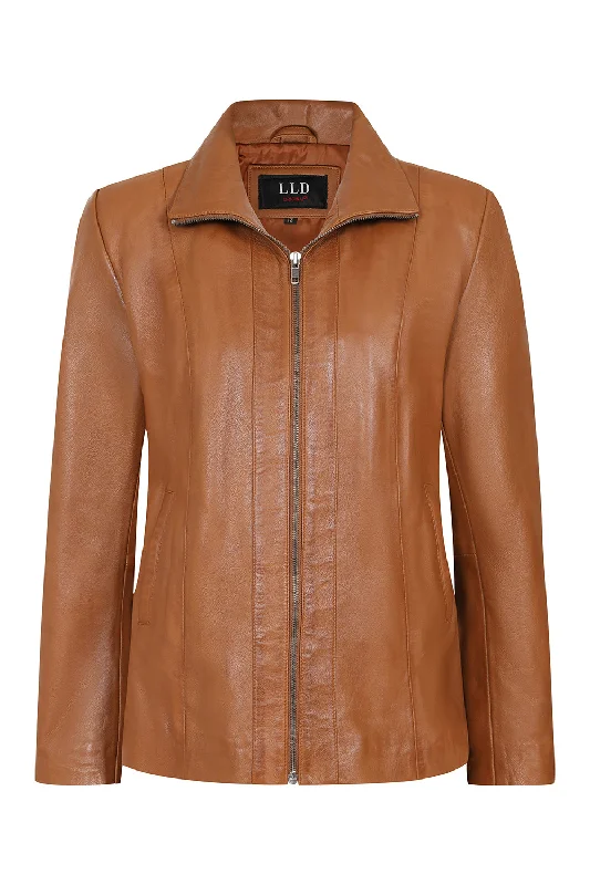 Women's Classic Tan Real Leather Jacket - DEBBIE