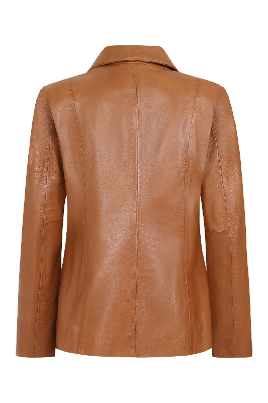 Women's Classic Tan Real Leather Jacket - DEBBIE