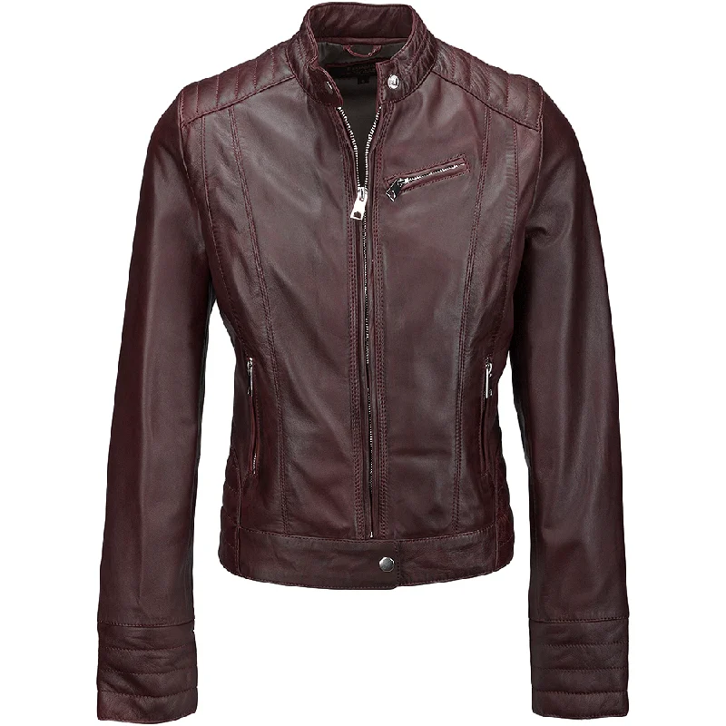 Women's Essen Burgundy Biker Leather Jacket