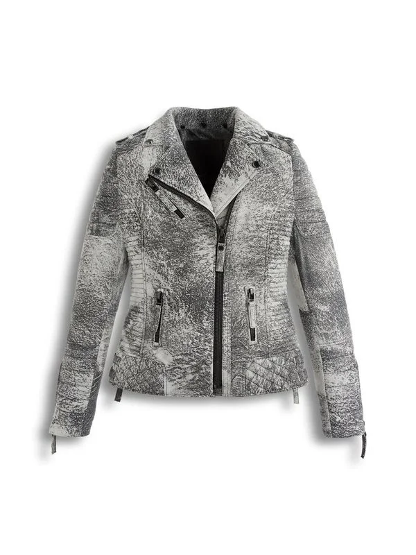 Women's Storm Grey Biker Leather Jacket