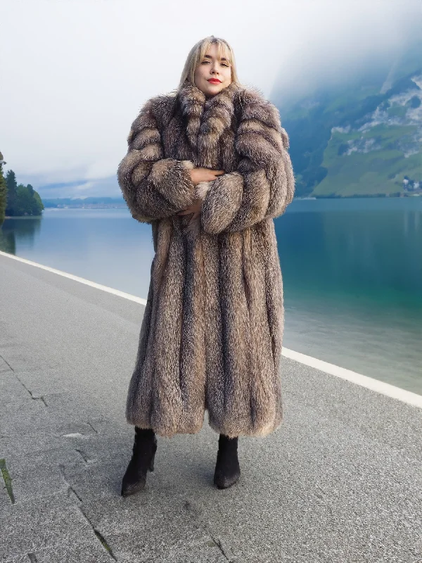 Crystal Fox Fur Coat Shawl collar 50"" Long M