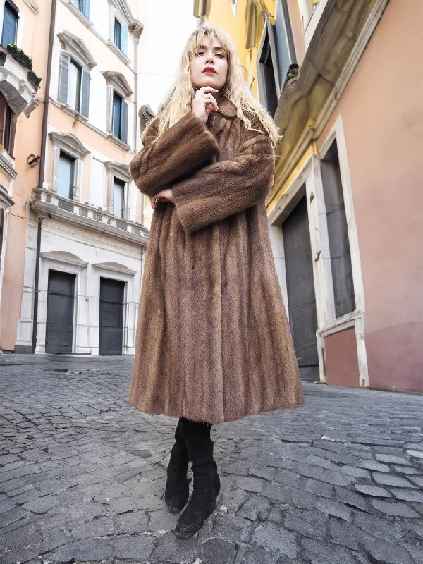 Dark Pastel Canadian Solid Brown Female Mink Fur Coat Coats M/L