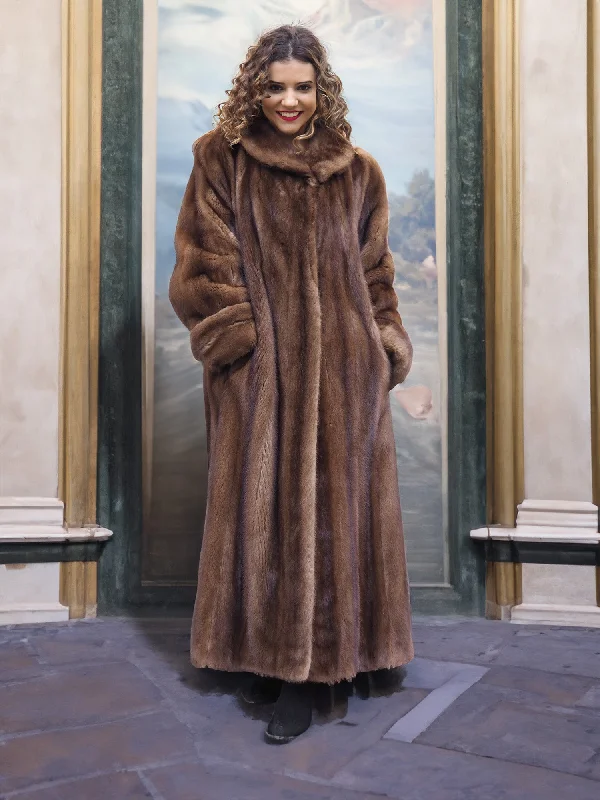 Luxurious Brown Demi Buff Canadian Mink Fur Coat 80"" Sweep L