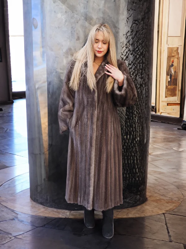 Rare Female Blue Iris Canadian Mink Fur Coat By Creeds 90"" Sweep XL to 3XL