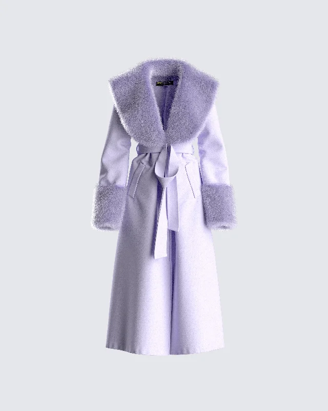 Anika Lavender Vegan Fur Trim Coat