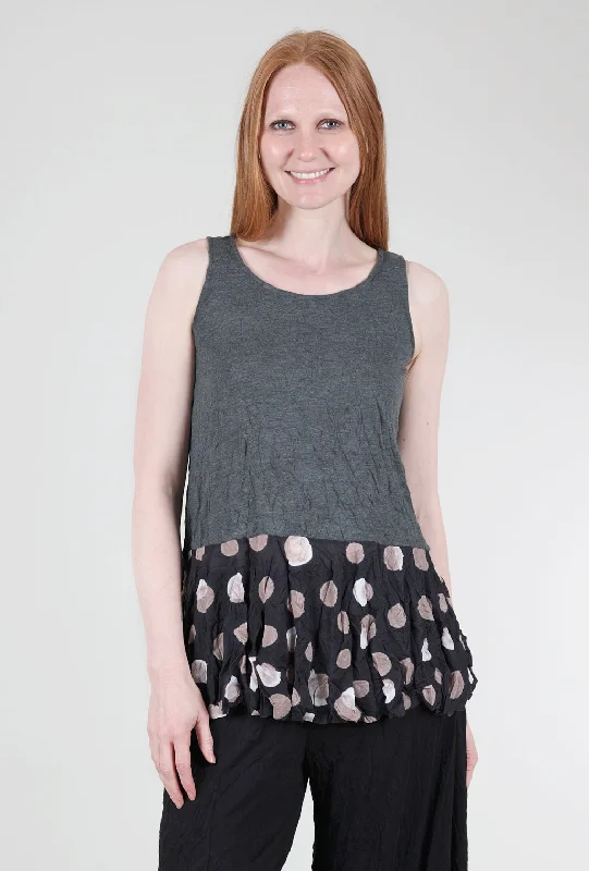 Patterned Flounce Sophia Tank, Charcoal