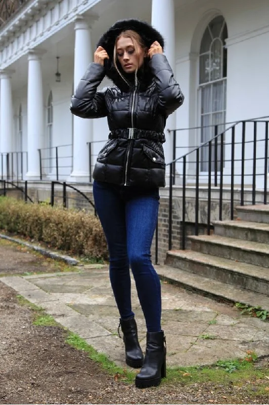 double-second-black-vegan-leather-short-puffer