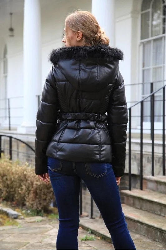 double-second-black-vegan-leather-short-puffer