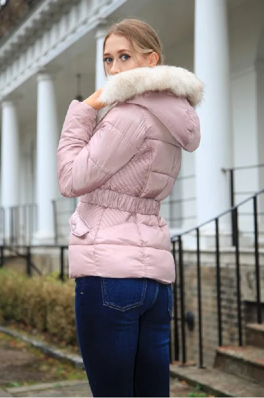 double-second-pink-belted-short-puffer