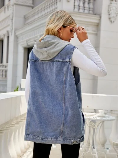 drawstring-pocketed-button-up-sleeveless-denim-jacket