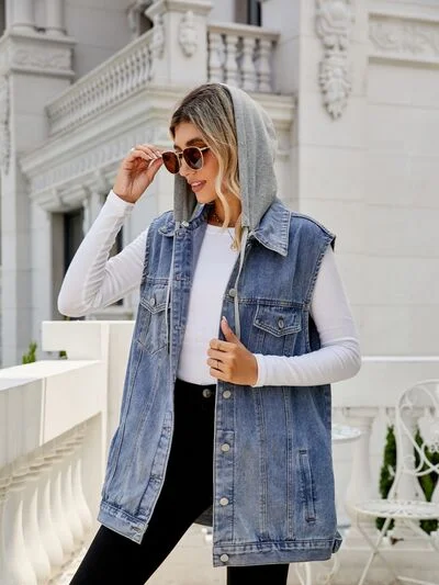 drawstring-pocketed-button-up-sleeveless-denim-jacket