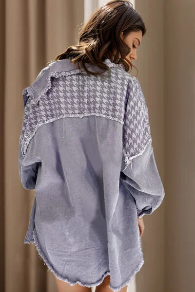 houndstooth-raw-hem-dropped-shoulder-jacket