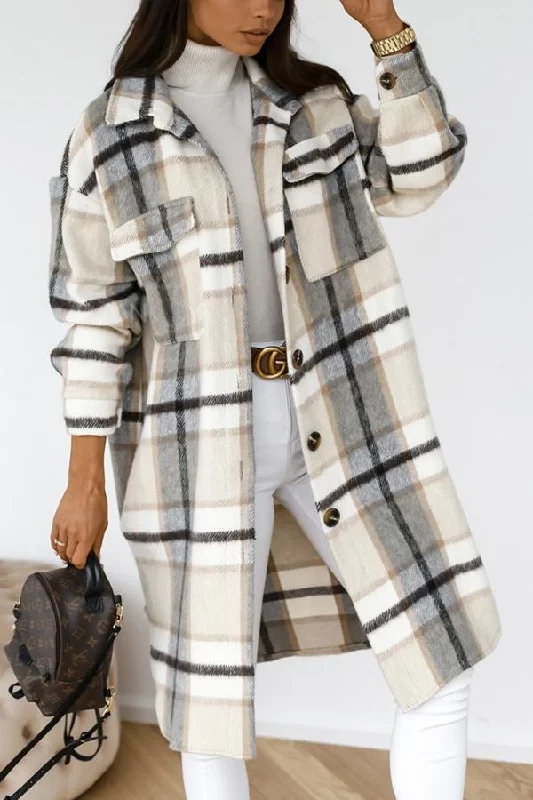 Lilipretty Women's  Woolen Plaid Trench Coat