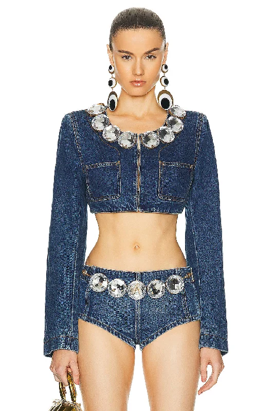 Jumbo Crystal Denim Cropped Blazer