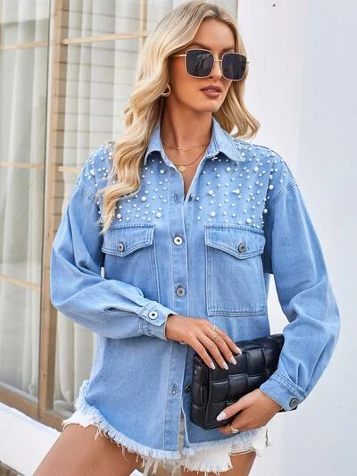 pearl-detail-pocketed-button-up-denim-jacket