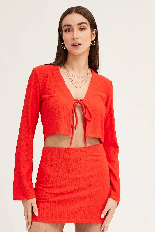 red-long-sleeve-tie-front-textured-tie-top-oj9151x-38mb