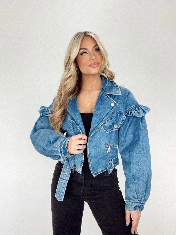 ruffle-biker-denim-jacket